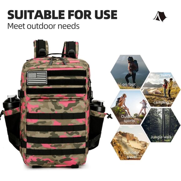45L Tactical Backpack with Bottle Holder Waterproof Multi Compartment for Hiking - Picture 2 of 7